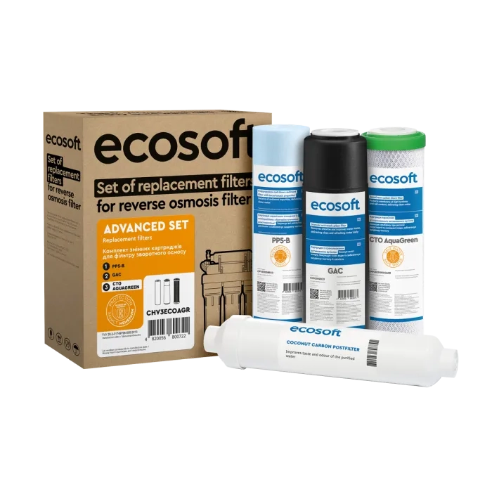 Комплект з 4 картриджів для фільтра зворотного осмосу Ecosoft Absolute без мінералізатора