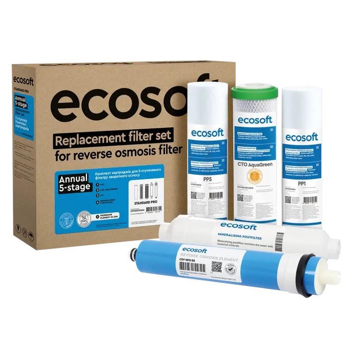 Комплект з 5 картриджів для фільтра зворотного осмосу Ecosoft Standard PRO