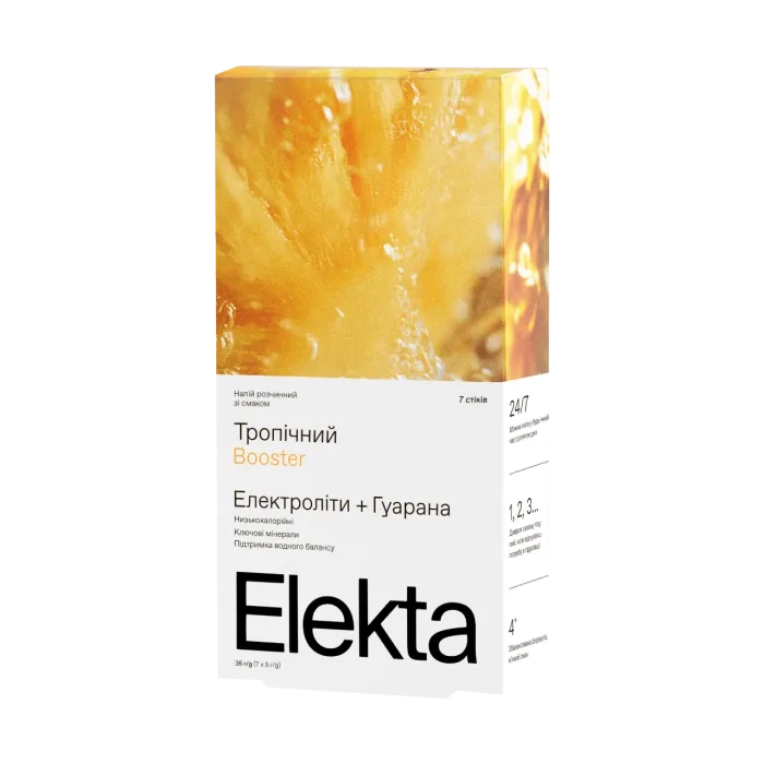 Электролиты Elekta Booster Hydration с тропическим вкусом и гуараной (7 стиков × 5 г)