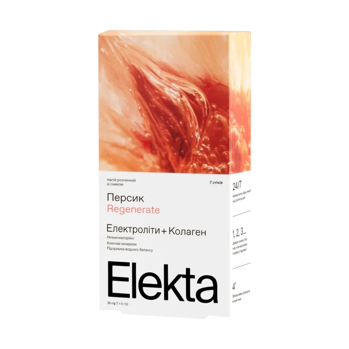 Электролиты Elekta Regenerate Hydration со вкусом персика и коллагеном (7 стиков × 5 г)