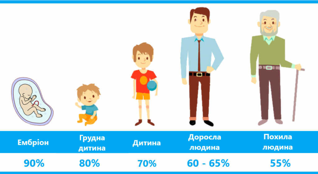 Скільки води в тілі людини