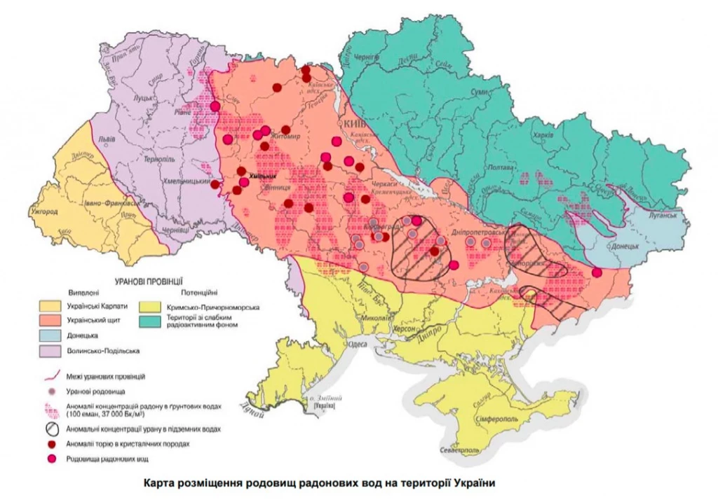 Карта радоновых вод Украины