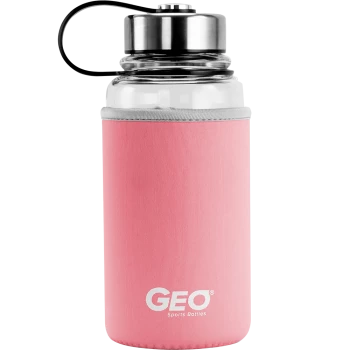 Скляна пляшка з чохлом та ручкою, 1 л, рожева