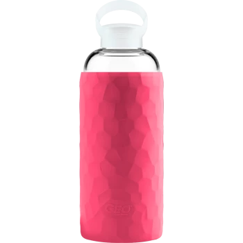 Скляна спортивна пляшка з чохлом, 1 л, рожева