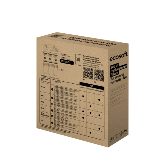 Комплект картриджів Ecosoft 1-2-3 для фільтрів зворотного осмосу (CPV3ECOSTD) купити
