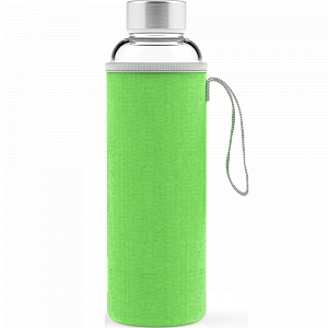 Стеклянная спортивная бутылка с чехлом, зеленая