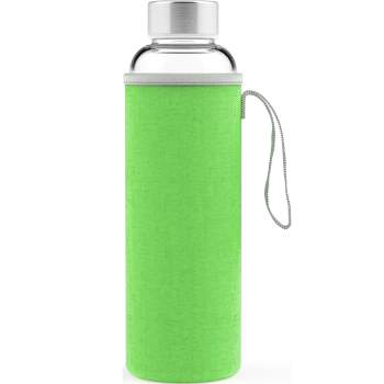 Стеклянная спортивная бутылка с чехлом, зеленая