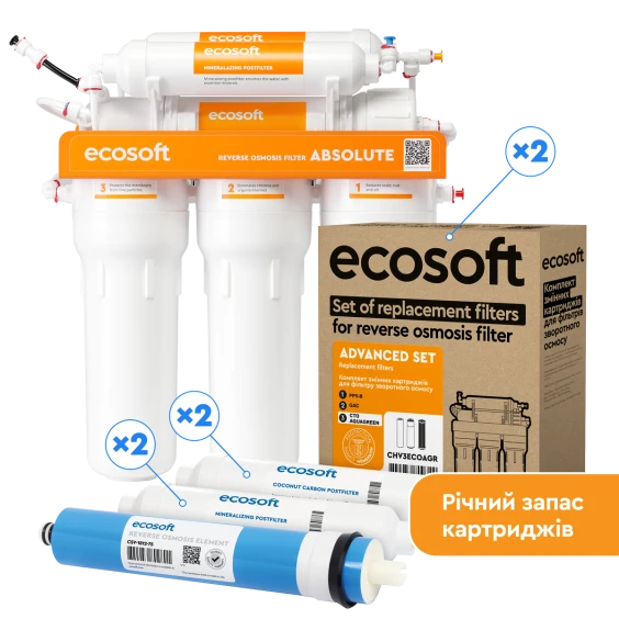 Годовой запас картриджей  для фильтра обратного осмоса с минерализатором Ecosoft Absolute