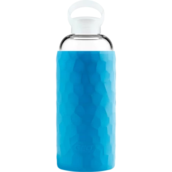 Скляна спортивна пляшка з чохлом, 1 л, синя