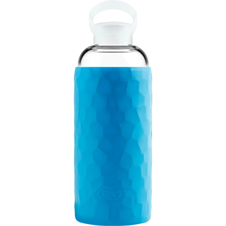 Стеклянная спортивная бутылка с чехлом, 1 л, синяя