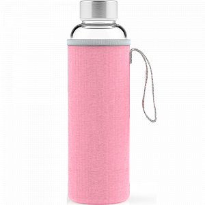 Стеклянная спортивная бутылка с чехлом, розовая