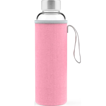 Стеклянная спортивная бутылка с чехлом, розовая
