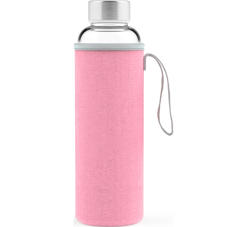 Скляна спортивна пляшка з чохлом, рожева