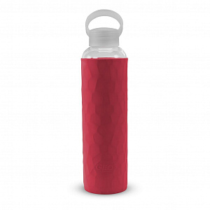 Стеклянная спортивная бутылка с чехлом, 0,6 л, розовая