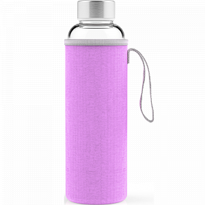 Стеклянная спортивная бутылка с чехлом, фиолетовая