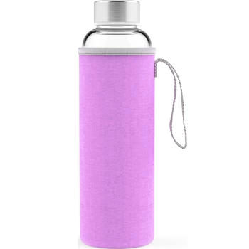 Скляна спортивна пляшка з чохлом, фіолетова