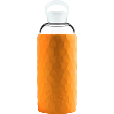 Скляна спортивна пляшка з чохлом, 1 л, помаранчева