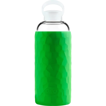 Скляна спортивна пляшка з чохлом, 1 л, зелена