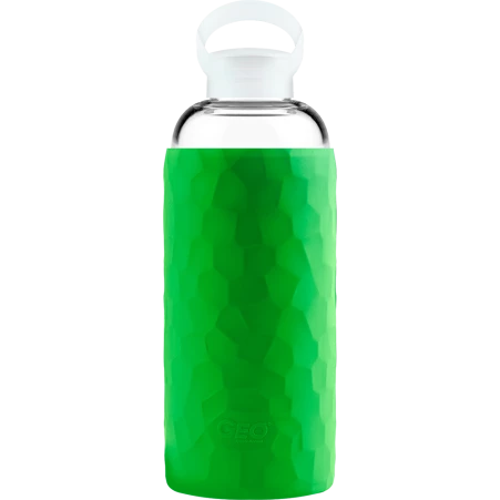 Стеклянная спортивная бутылка с чехлом, 1 л, зеленая